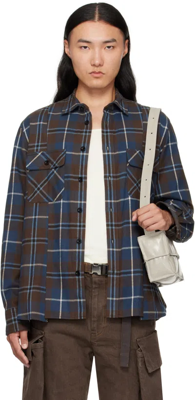 Sacai Brown & Blue Plaid Flannel Shirt In Gray