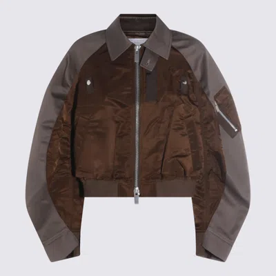 Sacai Brown And Grey Nylon Casual Jacket In Multi