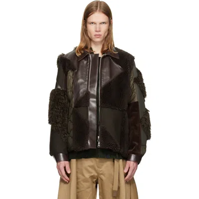 Sacai Brown & Khaki A.p.c. Edition Quilts Blouson Jacket
