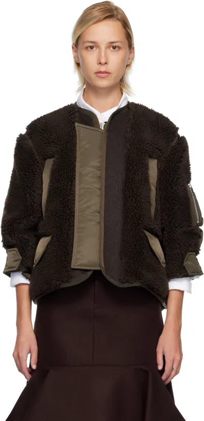 Sacai Brown & Khaki Faux-shearling & Nylon Twill Jacket