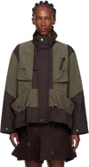 Sacai Draped Paneled Scuba And Cotton-blend Grosgrain Jacket In Multi