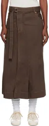 Sacai Brown Asymmetrical Denim Midi Skirt In Brown