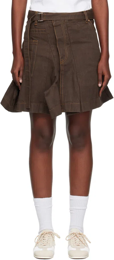 Sacai Brown Asymmetrical Denim Miniskirt