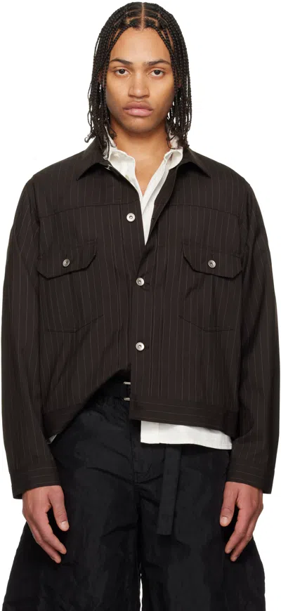 Sacai Striped Casual Jacket In Black