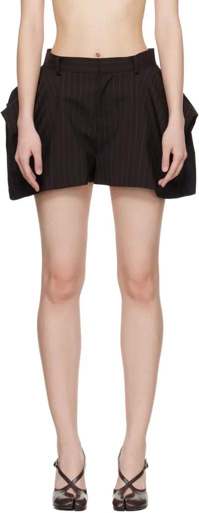 Sacai Brown Chalk Stripe Shorts In Black