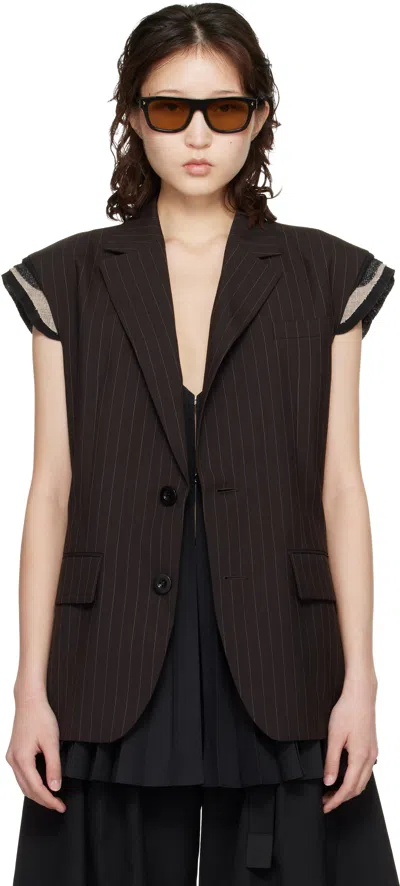 Sacai Brown Chalk Stripe Vest