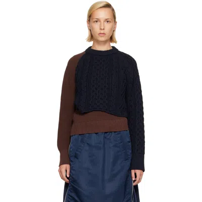 Sacai Brown Cotton Cashmere Knit Sweater In Blue