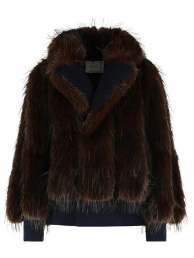 Sacai Brown Faux Fur Coat