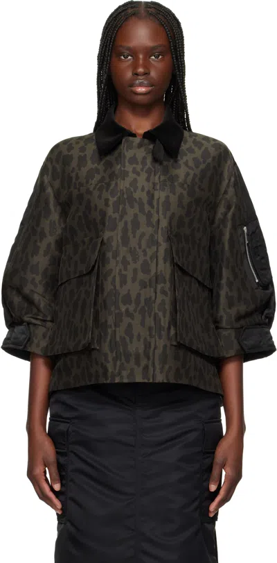 SACAI BROWN LEOPARD PRINT & NYLON TWILL JACKET