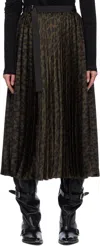 Sacai Pleated Leopard Print Satin Midi Skirt In 601 Brown