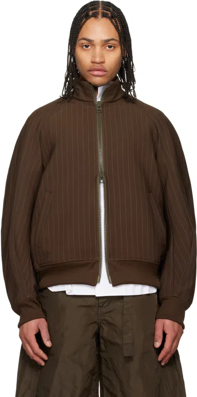 Sacai Brown Matelasse Twill Blouson Jacket In Multi
