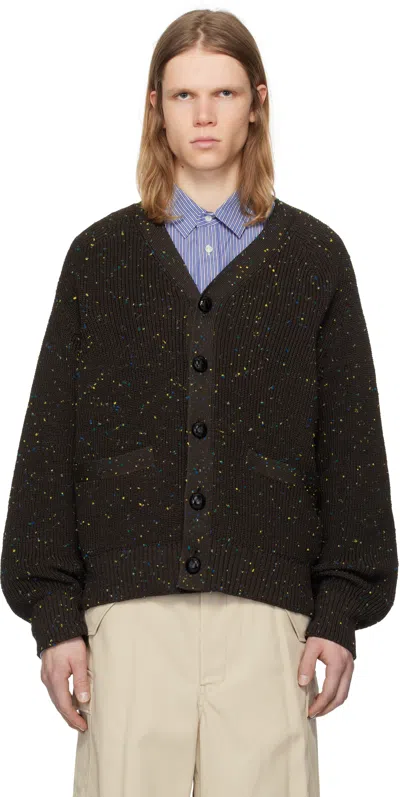 Sacai Brown Nep Yarn Knit Cardigan In 601 Brown