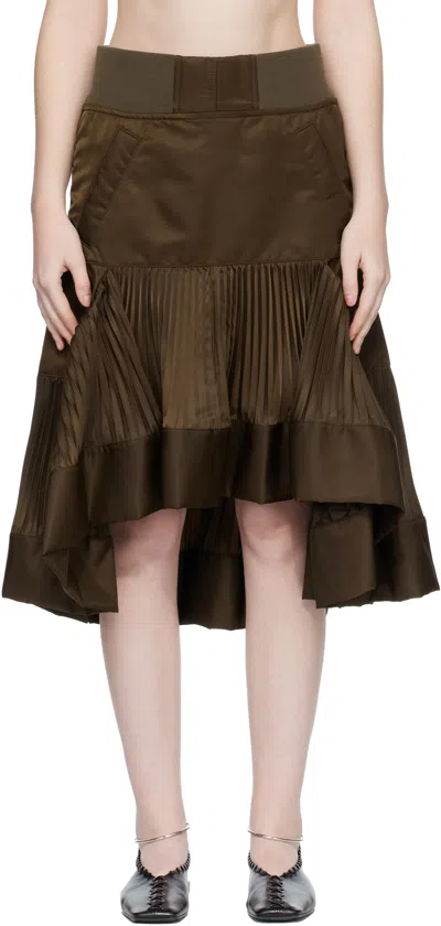 Sacai Brown Nylon Twill Midi Skirt