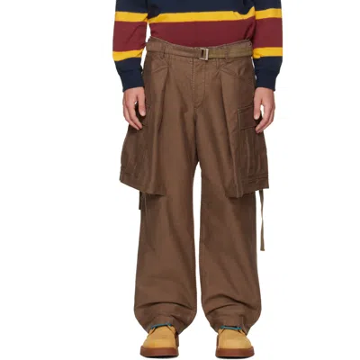 Sacai Brown Sueded Cotton Cargo Pants In 601 Brown