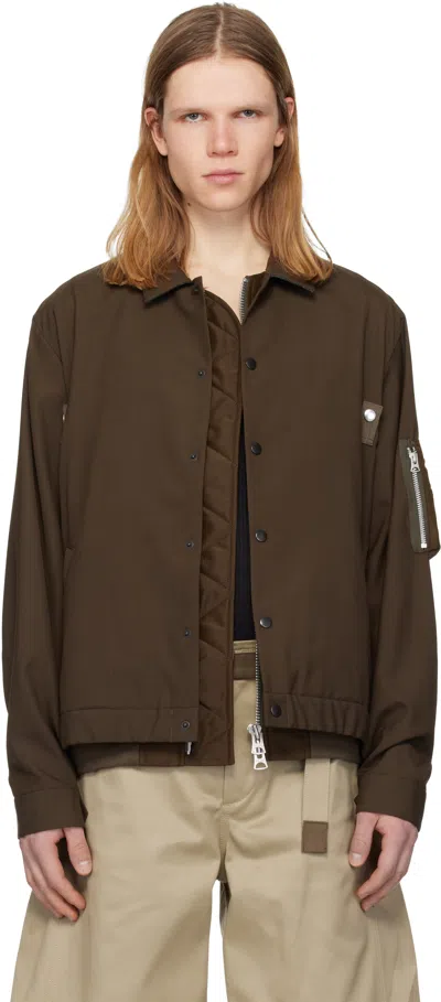 Sacai Brown Suiting & Nylon Twill Bomber Jacket