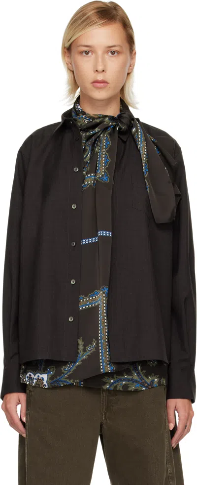 Sacai Brown Suiting & Paisley Print Shirt In Black