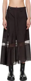 Sacai Brown Suiting Midi Skirt In Brown