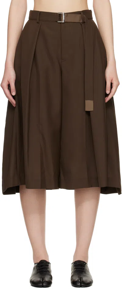 Sacai Pleated Belted Shorts In Brown