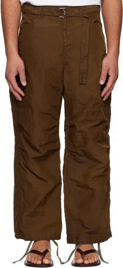 Sacai Brown Treated Nylon Twill Cargo Pants