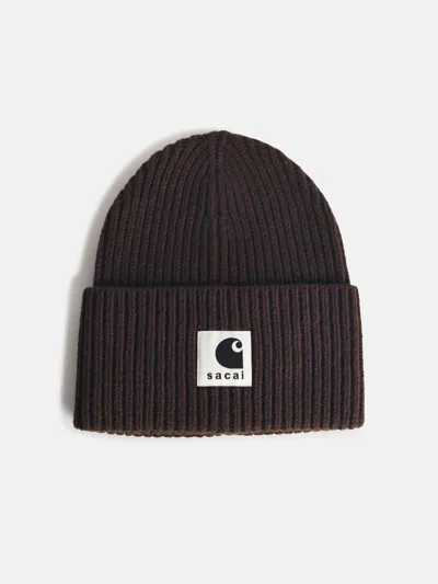Sacai Brown Wool Blend Beanie In Sand