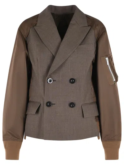 Sacai Brown Wool Blend Blazer