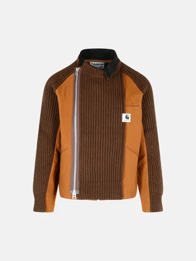Sacai Brown Wool Blend Jacket In Sand