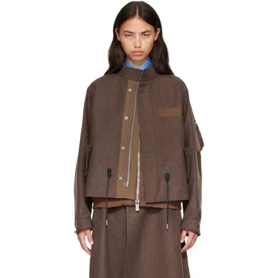 Sacai Brown Wool Flannel X Nylon Twill Coat In 601brown