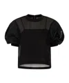 Sacai Puff Sleeves Polyester Blend Top In Black
