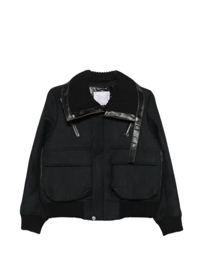Sacai Buckle-detail Layered-collar Jacket In Black