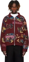 Sacai Men's Ribbed Car Race-print Blouson Jacket In 701 Bordeaux