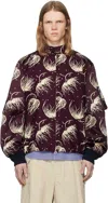 Sacai Burgundy Dot Flower Print Bomber Jacket In 701 Bordeaux