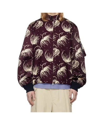 SACAI BURGUNDY DOT FLOWER PRINT BOMBER JACKET