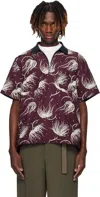 Sacai Burgundy Dot Flower Print Polo In 701 Bordeaux