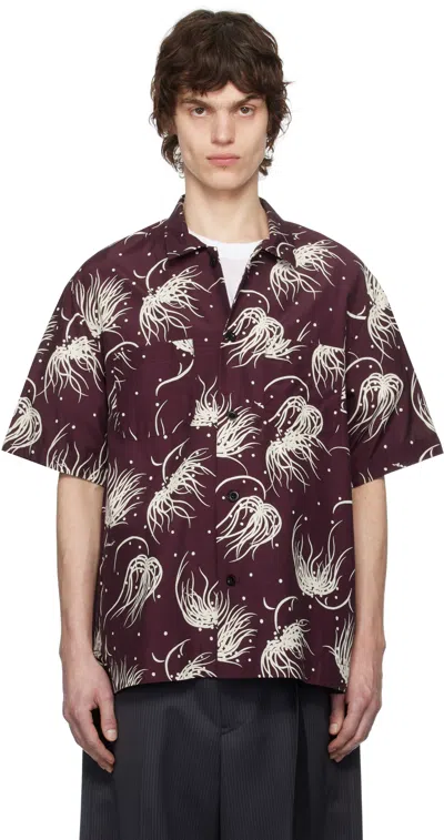 Sacai Burgundy Dot Flower Print Shirt In Violett