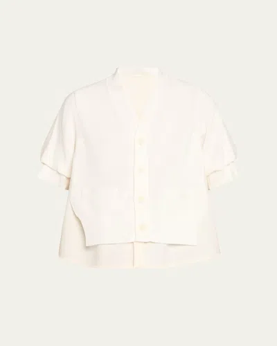 Sacai Button-down Hybrid Knit & Suiting Shirt In White