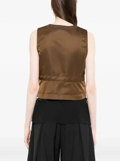 Sacai Button Flap Pocket Gilet In Brown