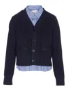 Sacai Button-front Striped Shirt Cardigan In Blue