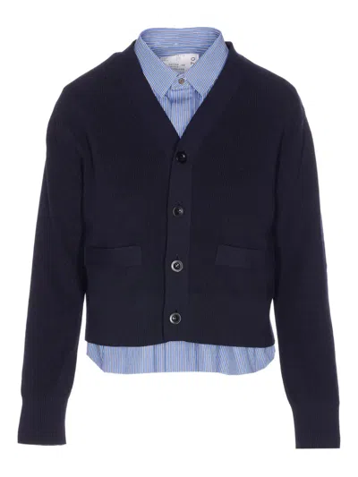 SACAI BUTTON-FRONT STRIPED SHIRT CARDIGAN
