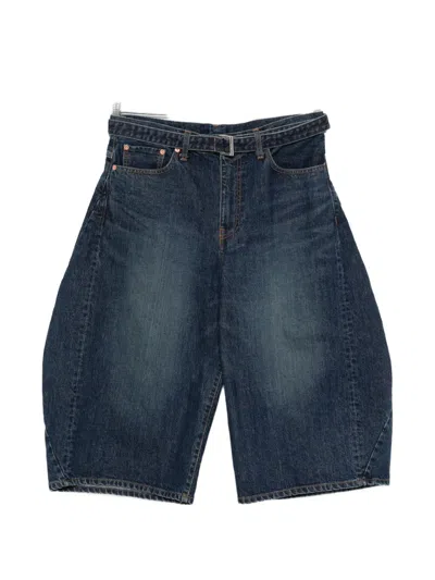 Sacai Blue Faded Denim Shorts In Brown
