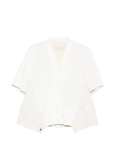Sacai Womens Off White Knit-panel V-neck Cotton-blend Cardigan
