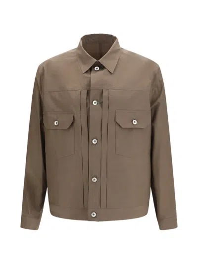 Sacai Layered Beige Jacket With Dynamic Textures And Zip Closure In Brown