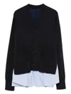 Sacai Cotton Cardigan With Mesh Inserts In Black
