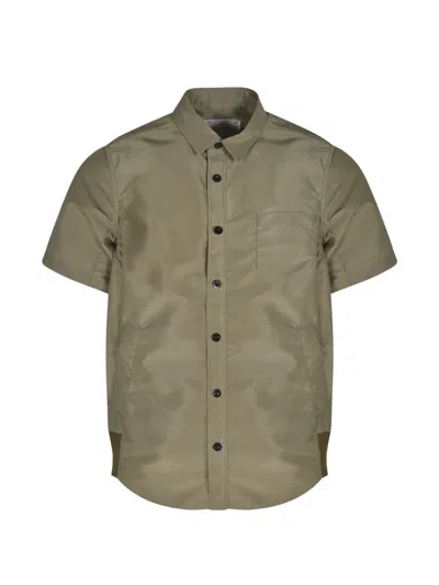 Sacai Buttoned Short-sleeved Shirt In Green