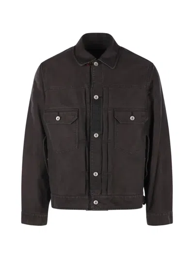 Sacai Button-fastening Denim Jacket In Brown