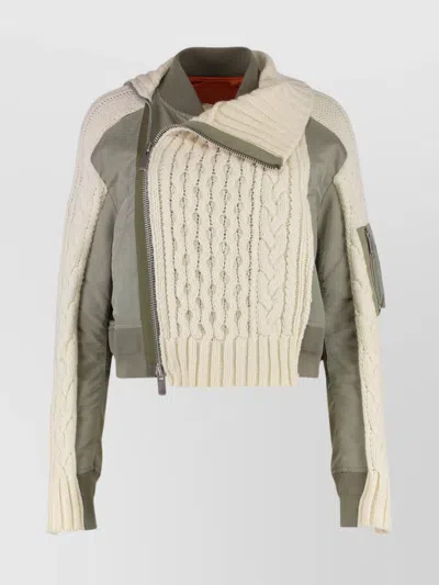 Sacai Cable Knit Full Zip Jacket In Multi