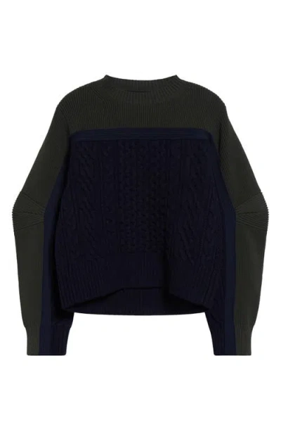 Sacai Cable Knit Sweater In Navy X Khaki 212