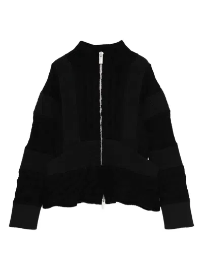 Sacai Cable-knit Zip-front Cardigan In Black