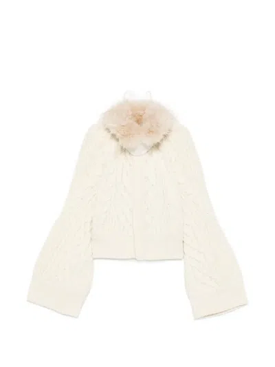 Sacai Cable-knit Faux-fur-trim Cardigan In Neutral