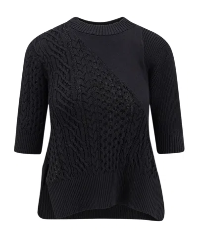 Sacai Cable-knit Flared Top In Black