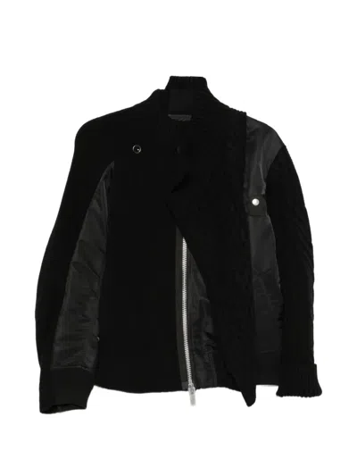 Sacai Cable-knit Hybrid Jacket In Black